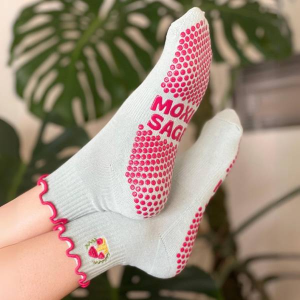 3 Pairs Ruffles Embroidered Grippy Grip Pilates Socks Test Sample